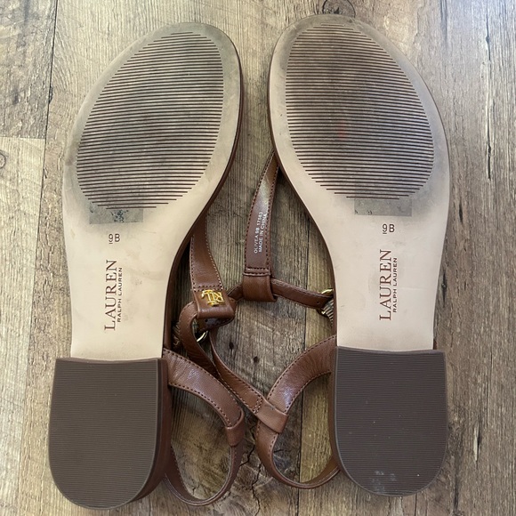 Ralph Lauren Brown Leather Sandals with Gold Accents - Picture 2 of 5